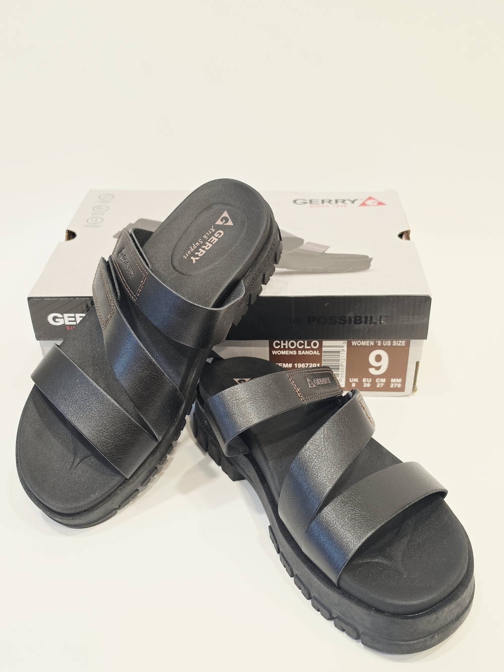 Gerry Choclo Black Women's Triple-Strap Slide Sandals